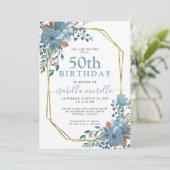 Dusty Blue Floral Invitation 50e anniversaire (Debout devant)