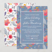 Dusty Blue Floral Invitation Kaart (Voorkant / Achterkant)