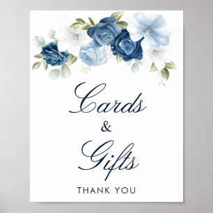 Dusty Blue Floral Kaarten en Gifts Vrijgezellenfee Poster