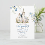 Dusty Blue Floral Klassieke Kerk Doop Kaart (Staand voorkant)