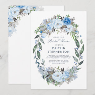 Dusty Blue Floral krans Elegant Vrijgezellenfeest Kaart