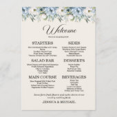 Dusty Blue Floral Land Bruiloft Receptie Menu (Voorkant)