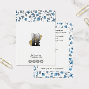 Dusty Blue Floral Logo Clothing Display Price Labe Visitekaartje