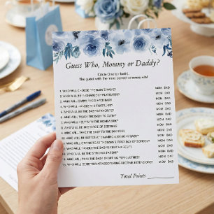 Dusty Blue Floral Mam of Dad Baby shower Game Flyer