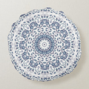 Dusty Blue Floral Mandala Rond Kussen