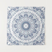 Dusty Blue Floral Mandala Wandkleed (Voorkant (horizontaal))
