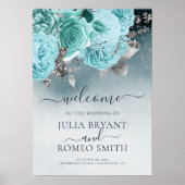 Dusty Blue Floral Mariage Affiche de bienvenue (Devant)
