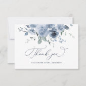 Dusty Blue Floral Mariage Carte de remerciements (Devant)