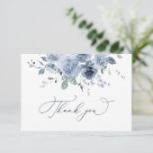 Dusty Blue Floral Mariage Carte de remerciements (Debout devant)