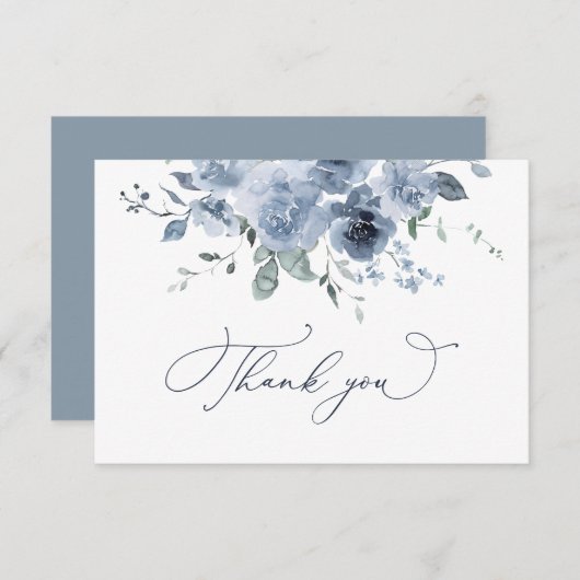 Dusty Blue Floral Mariage Carte de remerciements (Devant / Derrière)