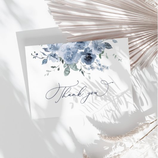 Dusty Blue Floral Mariage Carte de remerciements