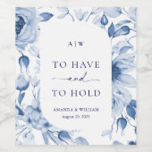 Dusty Blue Floral Mariage Étiquette de vin (Étiquettes simples)