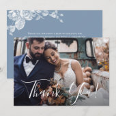 Dusty Blue Floral Mariage Photo Merci (Devant / Derrière)