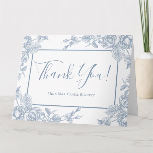 Dusty Blue Floral Mariage Photo Merci (Devant)