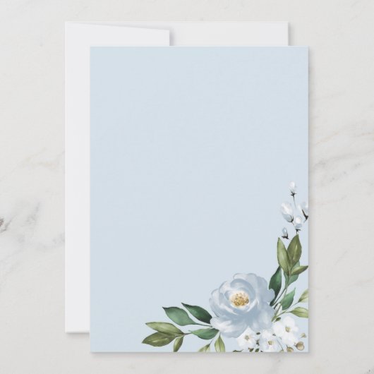 Dusty Blue Floral Mariage Réception Invitation (Dos)