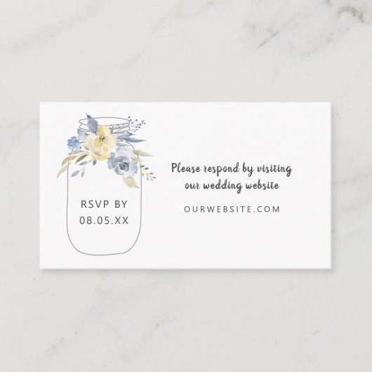 Dusty Blue Floral Mason Jar rsvp Informatiekaartje (Voorkant)