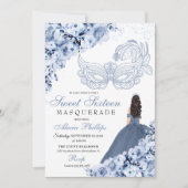 Dusty Blue Floral Masquerade Sweet 16 Invitation (Devant)