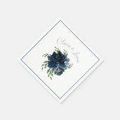 Dusty Blue Floral Modern Script Elegant Name Servet (Hoek)