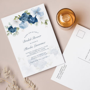 Dusty Blue Floral Modern Vrijgezellenfeest Uitnodiging Briefkaart