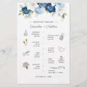 Dusty Blue Floral Modern Wedding Itinerary Program Briefpapier (Voorkant)