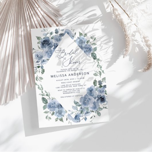 Dusty Blue Floral moderne nuptiale Invitation