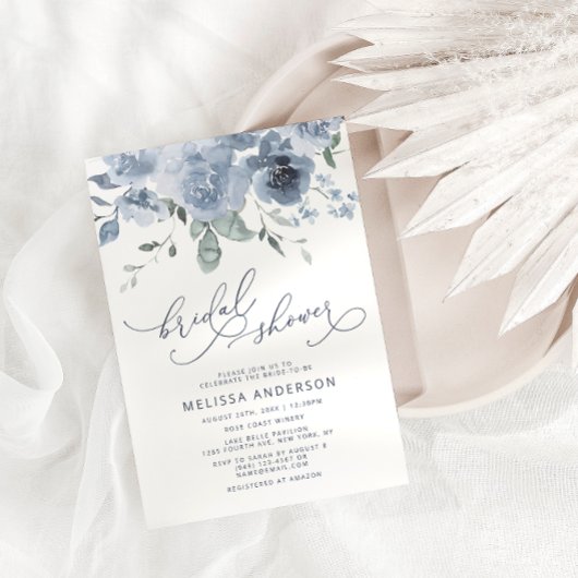 Dusty Blue Floral moderne nuptiale Invitation