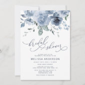 Dusty Blue Floral moderne nuptiale Invitation (Devant)