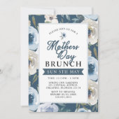 Dusty Blue Floral Moederdag Brunch Invitation Kaart (Voorkant)