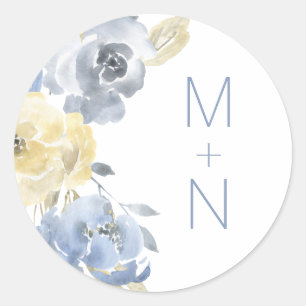 Dusty Blue Floral monogram bruiloft envelop seal Ronde Sticker