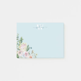 Dusty Blue Floral Monogram Greenery Post-it Notes