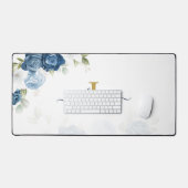 Dusty Blue Floral Monogram Naam Elegant Bureaumat (Keyboard & Muis)