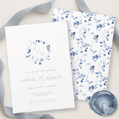 Dusty Blue Floral Monogram Wedding Invitation