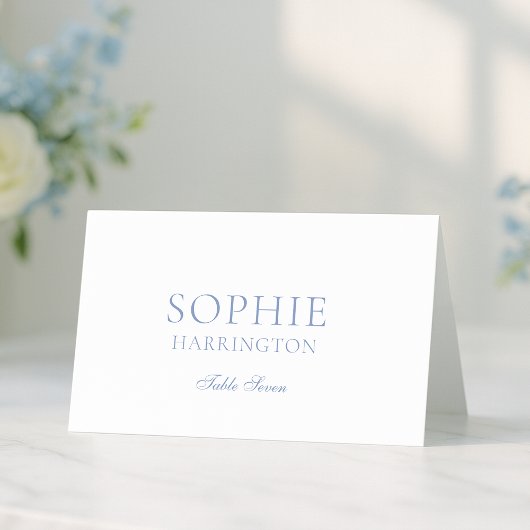 Dusty Blue Floral Monogram Wedding Place Card