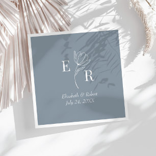 Dusty Blue Floral Monogram Wedding Servet