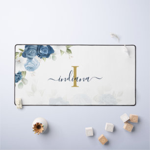 Dusty Blue Floral Monogramme Nom Élégant