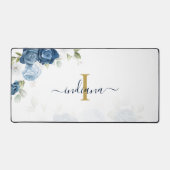 Dusty Blue Floral Monogramme Nom Élégant (Recto)