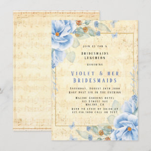 Dusty Blue Floral Musical Bridesmaids Luncheon Kaart