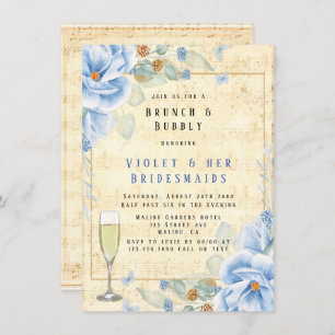 Dusty Blue Floral Musical Brunch & Bubble Kaart