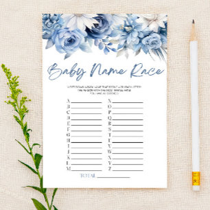 Dusty Blue Floral Naam Race Baby shower Game