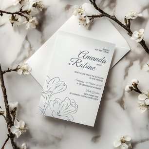 Dusty Blue Floral Outline Faire-part de mariage