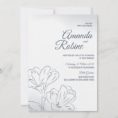 Dusty Blue Floral Outline Faire-part de mariage (Devant)