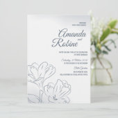 Dusty Blue Floral Outline Faire-part de mariage (Debout devant)