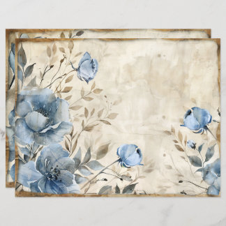 Dusty Blue Floral plakboekpapier