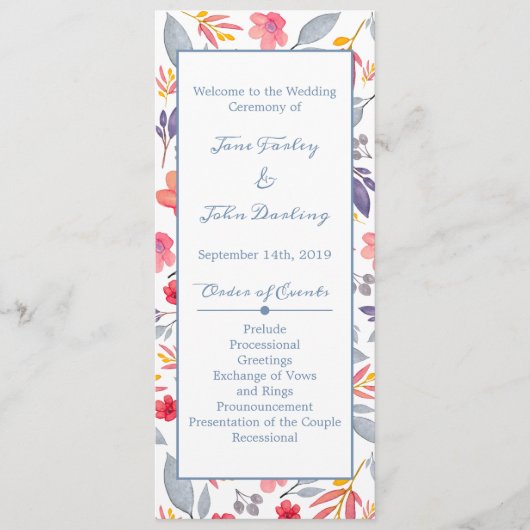 Dusty Blue Floral Programme (Devant)