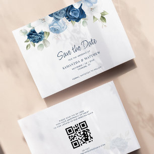 Dusty Blue Floral QR Code Bruiloft Save the Date