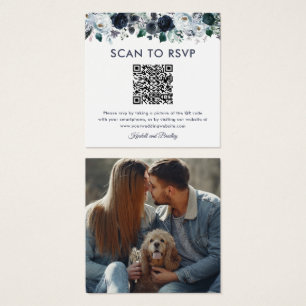 Dusty Blue Floral QR Code photo Mariage RSVP