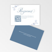 Dusty Blue Floral QR Code Wedding RSVP Kaartje