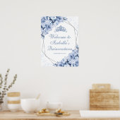 Dusty Blue Floral Quinceanera Affiche de bienvenue (Cuisine)