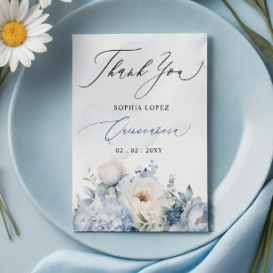 Dusty Blue Floral Quinceañera Bedankt Briefkaart