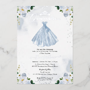 Dusty Blue Floral Quinceanera Folie Uitnodiging